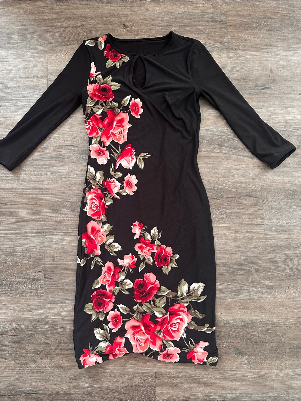 WHBM Reversible Black Floral Dress with Red Rose Print